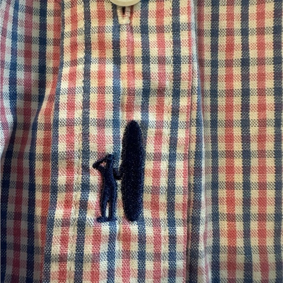 Johnnie O Men's Plaid Check Button Down Long Sleeve Shirt Size L Raspberry Blue - Picture 4 of 7